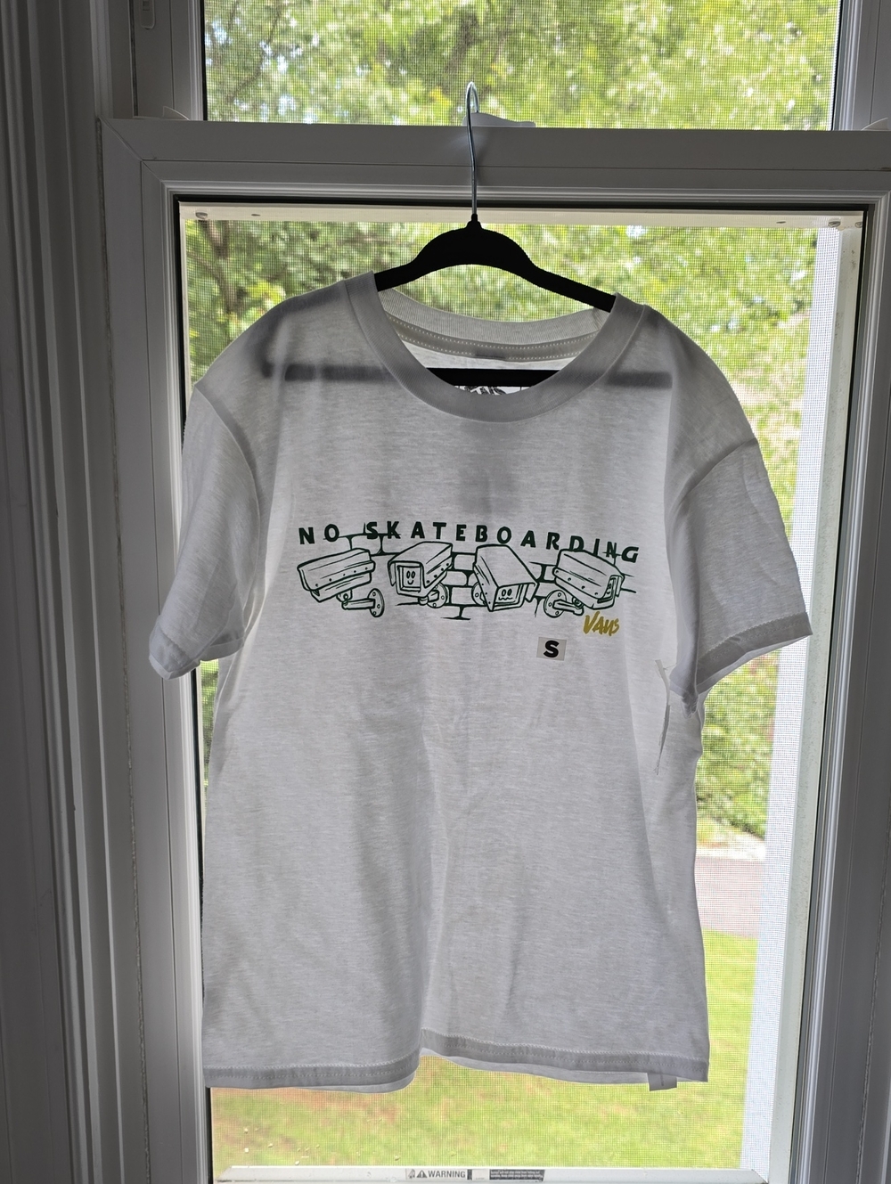 NWT Vans White Tee with Green 'No Skateboarding' Graphic